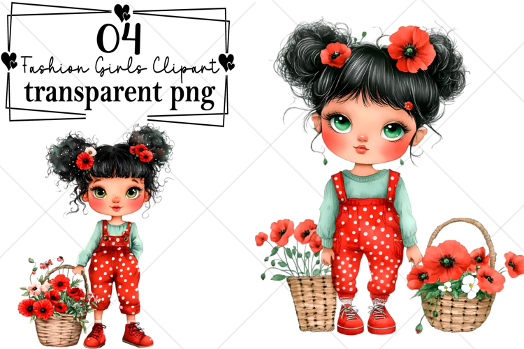 Whimsical Fashion Girls Clipart Watercolor PNG