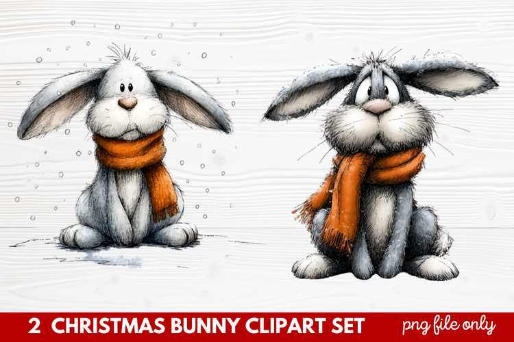 2 Christmas Bunny Clipart Set | Cute Holiday Bunny PNG Illus