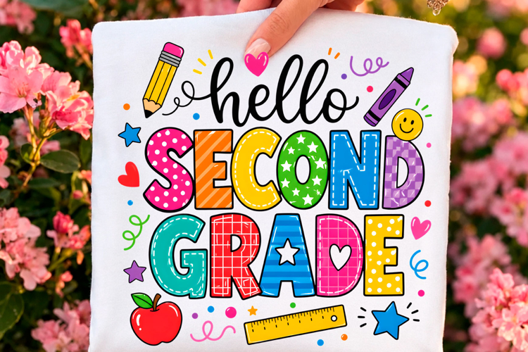 Hello Second Grade School Supplies PNG