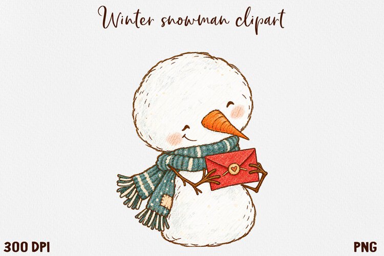 Cute Winter Snowman Clipart, Cozy Christmas Snowman PNG. example image 1
