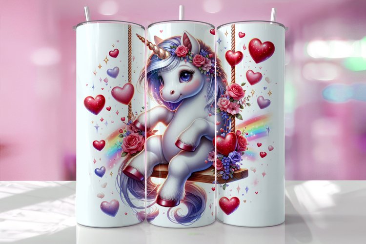 Valentines Day Unicorn Horse Tumbler Wrap Sublimation Desig
