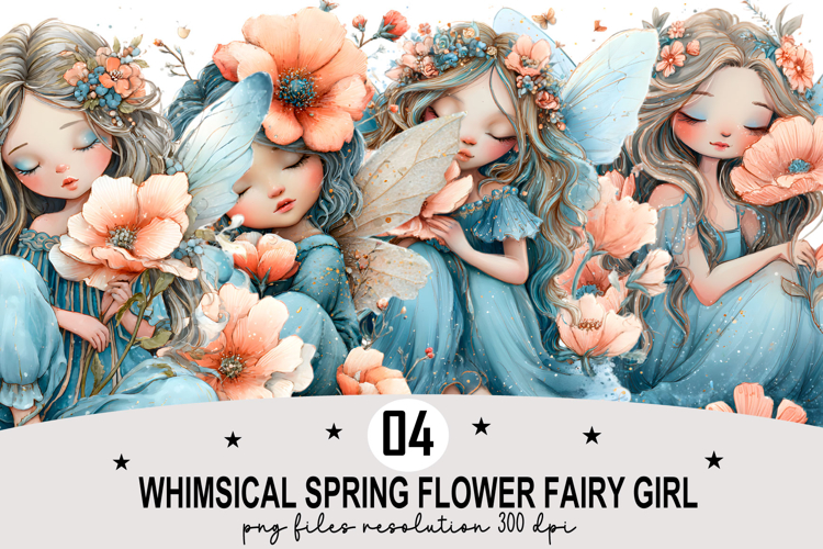 Whimsical Spring Flower Fairy Girl Clipart Watercolor PNG