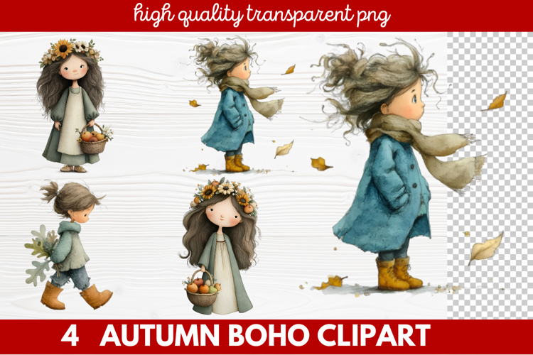 Autumn Boho Clipart | Fall Bohemian Aesthetic PNG Illustrati