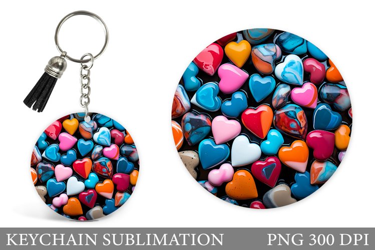 Hearts Round Keychain. 3D Hearts Keychain Sublimation example image 1