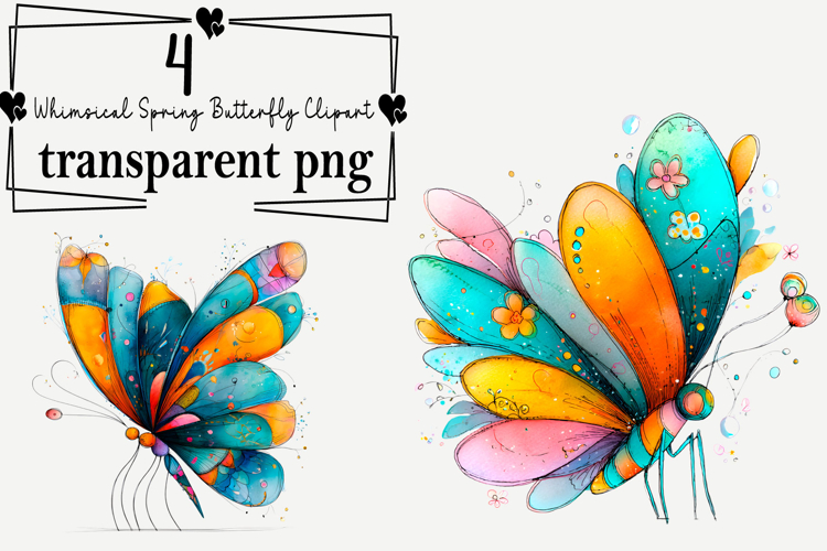 Whimsical Spring Butterfly Clipart Watercolor PNG