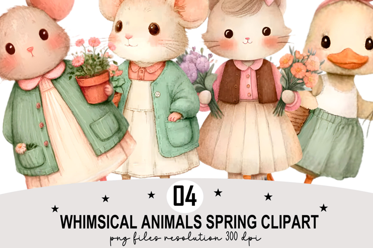Whimsical Animals Spring Clipart Watercolor png