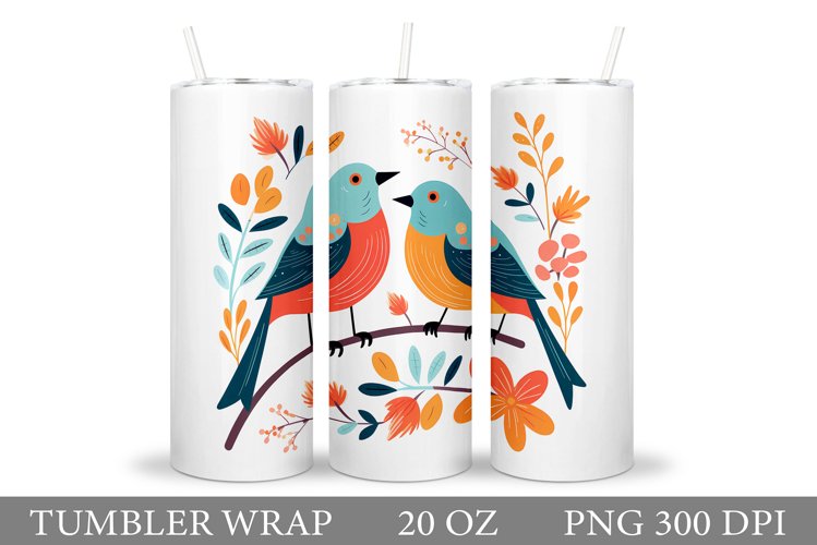 Birds Tumbler Sublimation. Birds Flowers Tumbler Design