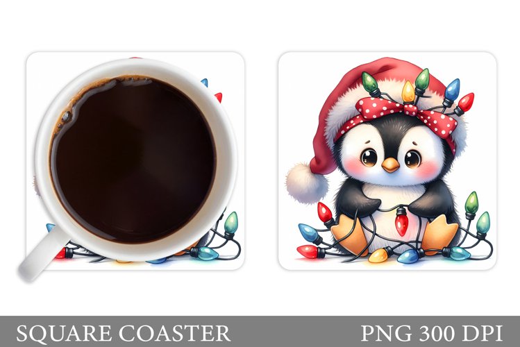 Cute Penguin Coaster Sublimation. Christmas Coaster Design example image 1