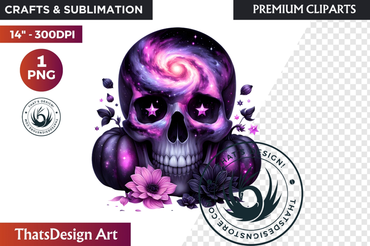 Pink and Black Gothic Halloween Skulls Clipart, pastel goth