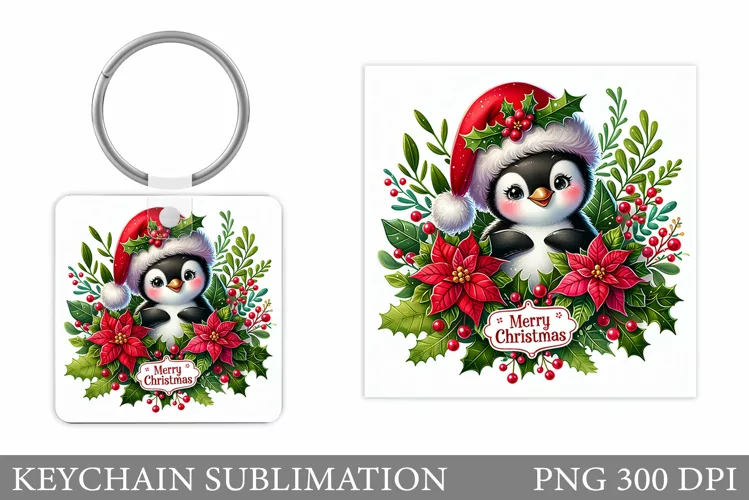 Christmas Penguin Keychain. Christmas Keychain Design