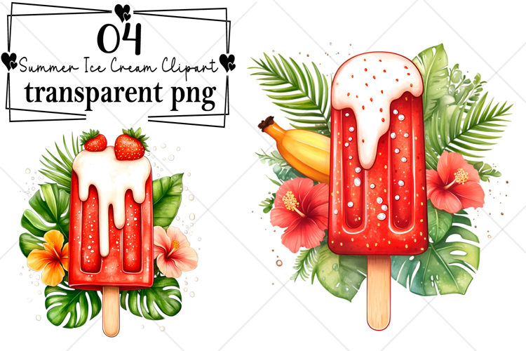 Whimsical Summer Ice Cream Clipart Watercolor PNG