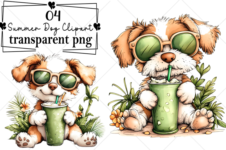 Whimsical Summer Dog Clipart Watercolor PNG