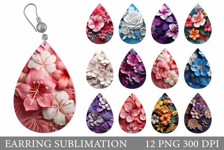 3D Flowers Earring Bundle. Paper Flowers Earring Sublimation