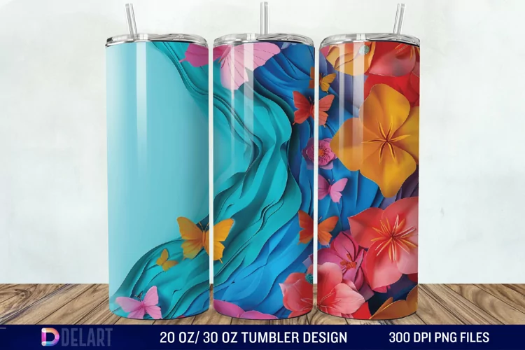 3D Flower Butterfly Tumbler Wrap