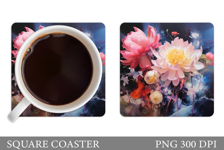 Flowers Coaster Sublimation. Floral Coaster Design example image 1
