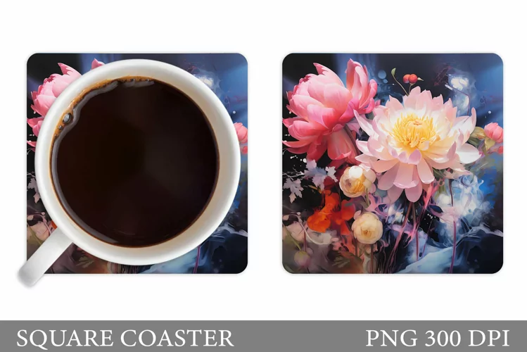 Flowers Coaster Sublimation. Floral Coaster Design