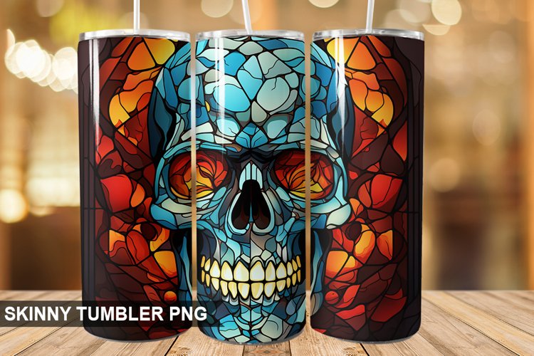 Stained Glass Halloween Skull | Skull 20 oz Skinny Tumbler