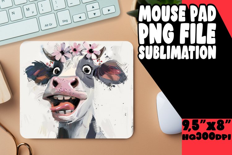 Whimsical Farm Cow Watercolor Mouse Pad PNG