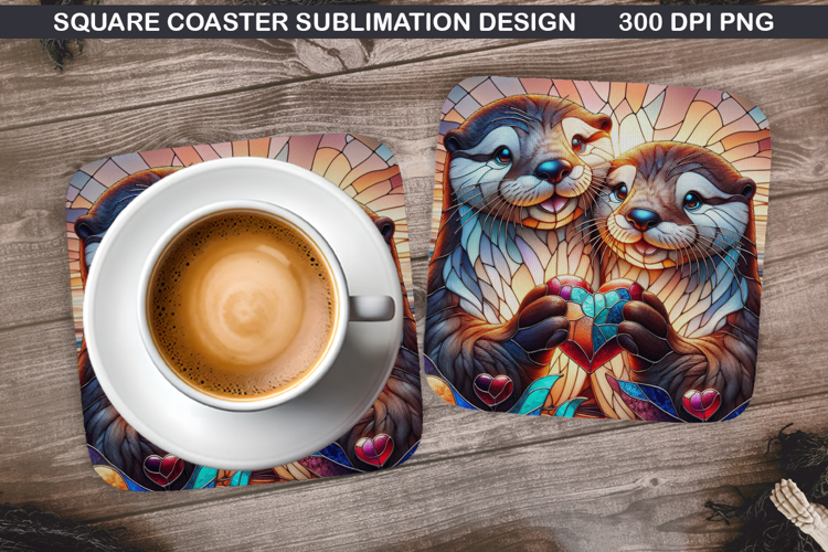 Cute Otter Coaster Sublimation, Valentine Coaster PNG Design