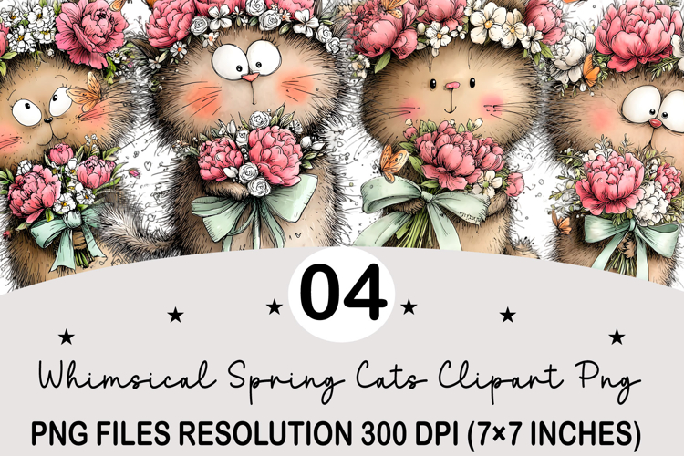 Whimsical Spring Cats Clipart Png Spring PNG