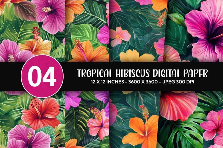 Tropical Hibiscus Digital Paper