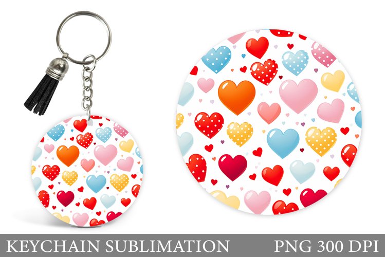 Hearts Keychain Design. Colorful Hearts Round Keychain