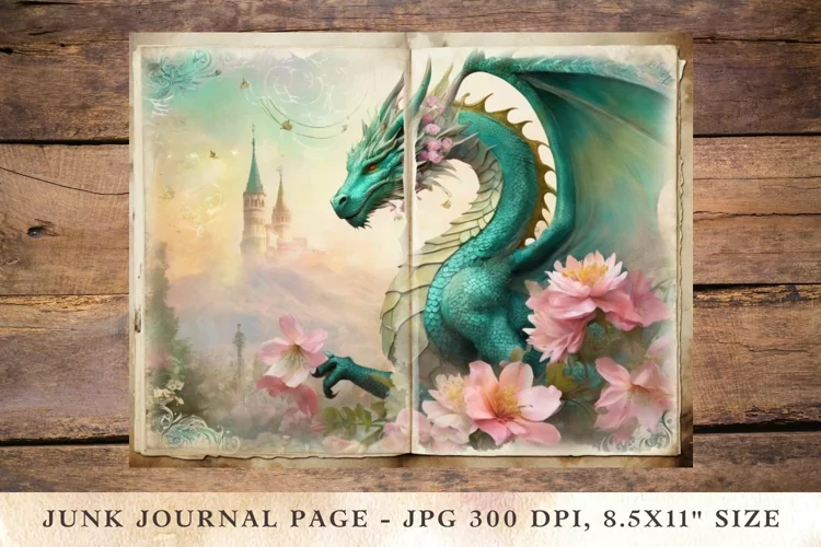 Printable Junk Journal Pages classic dragon 1