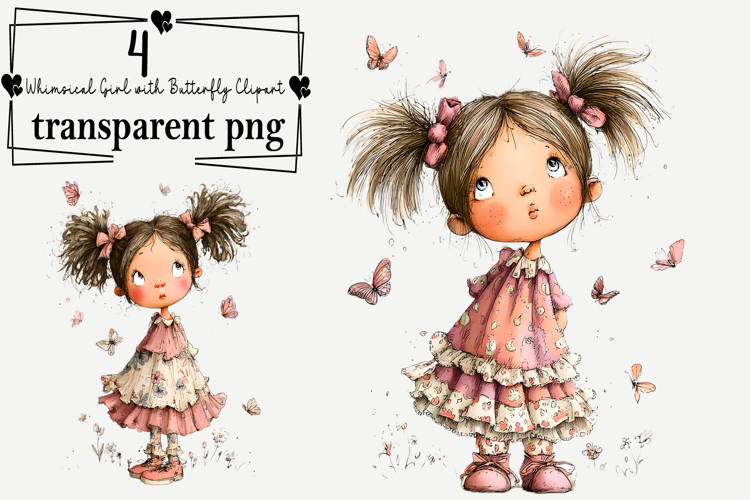 Whimsical Girl Butterfly Clipart Watercolor PNG