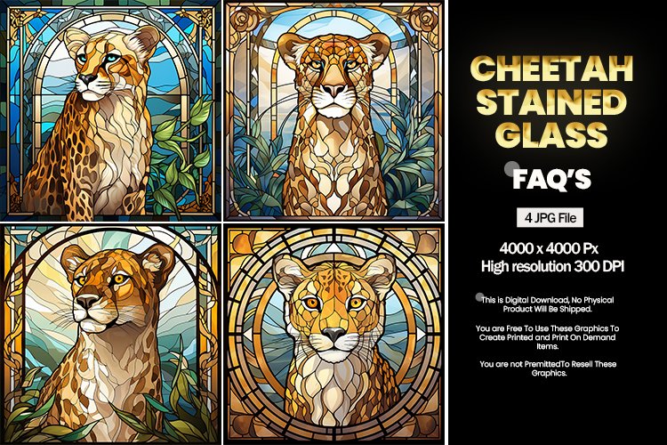 Cheetah Stained Glass Square Coaster - 04 Variations