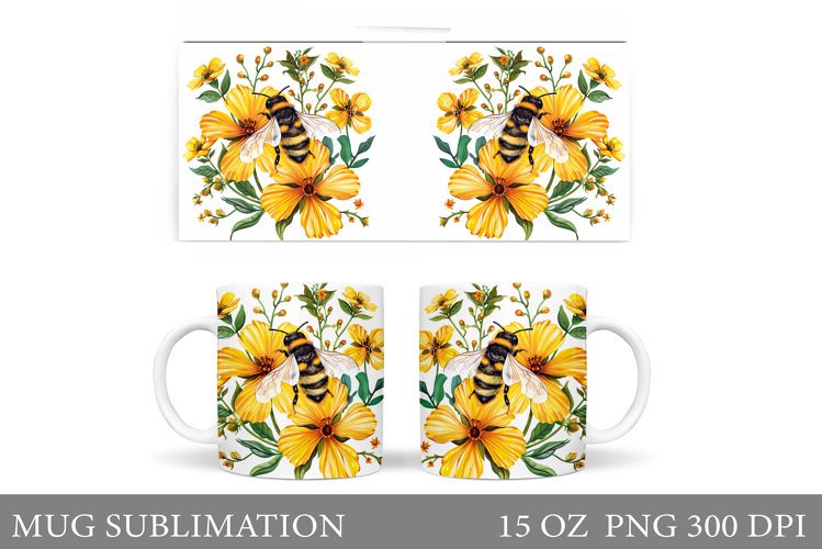 Bee Mug Sublimation. Bee Flowers Mug Design