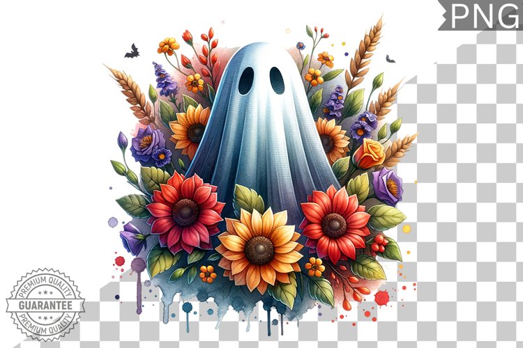 Halloween Ghost And Flowers Sublimation - Halloween Clipart