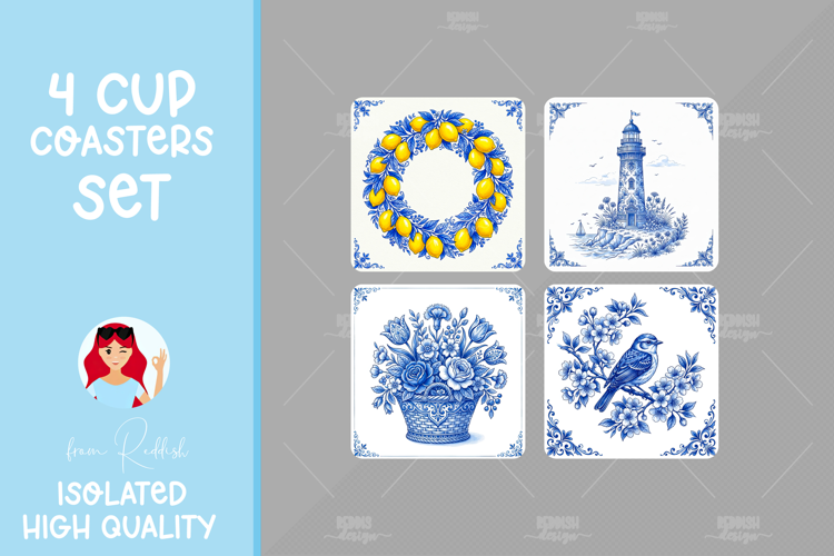 4 Ceramic Tile Style Ornamental Pattern Drink Coasters