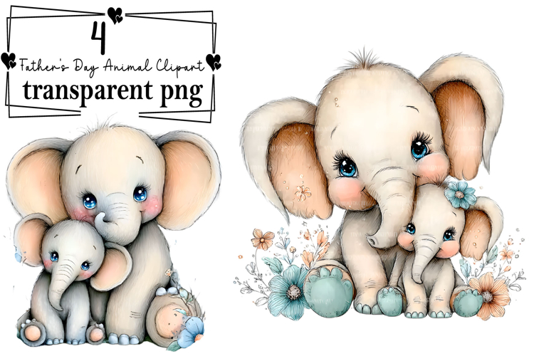 Whimsical Father’s Day Animal Clipart Watercolor PNG example image 1