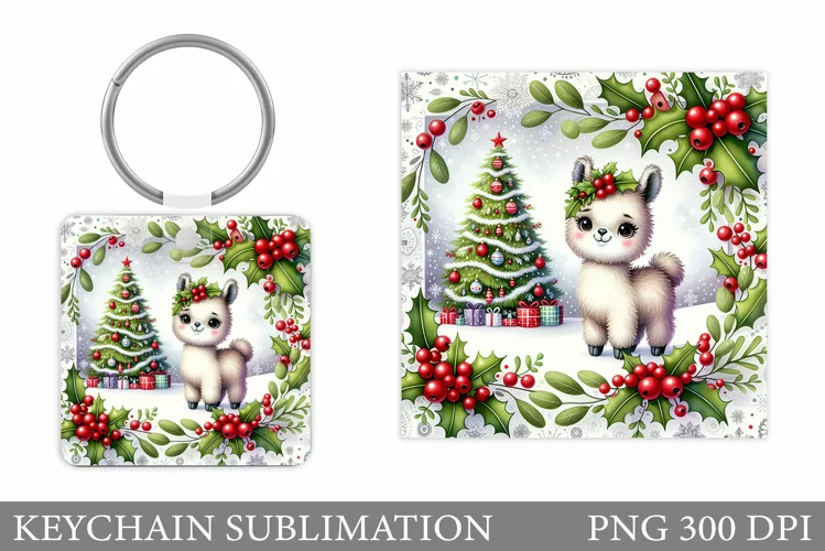 Christmas Lama Keychain. Cute Lama Keychain Design