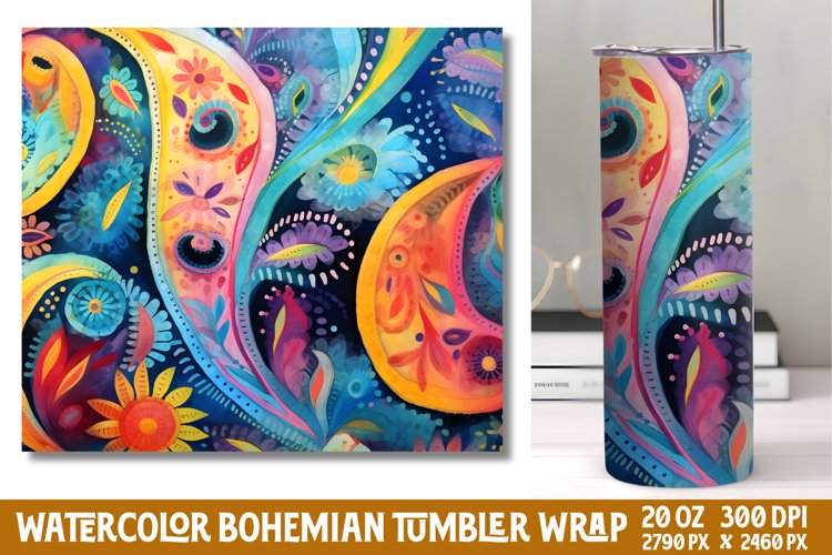 Seamless Watercolor Bohemian Tumbler Wrap