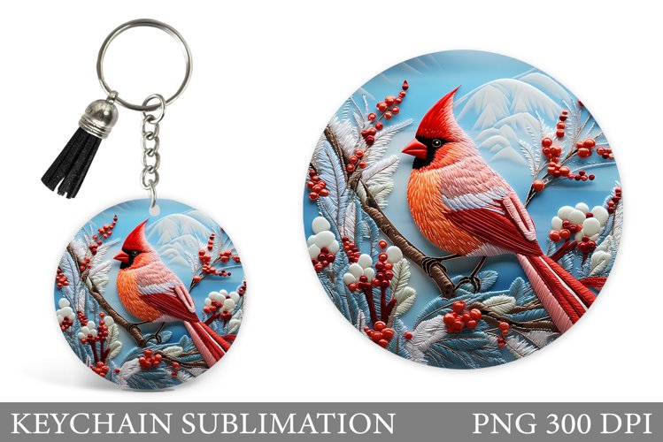 Cardinal Keychain Sublimation. Winter Bird Keychain Design