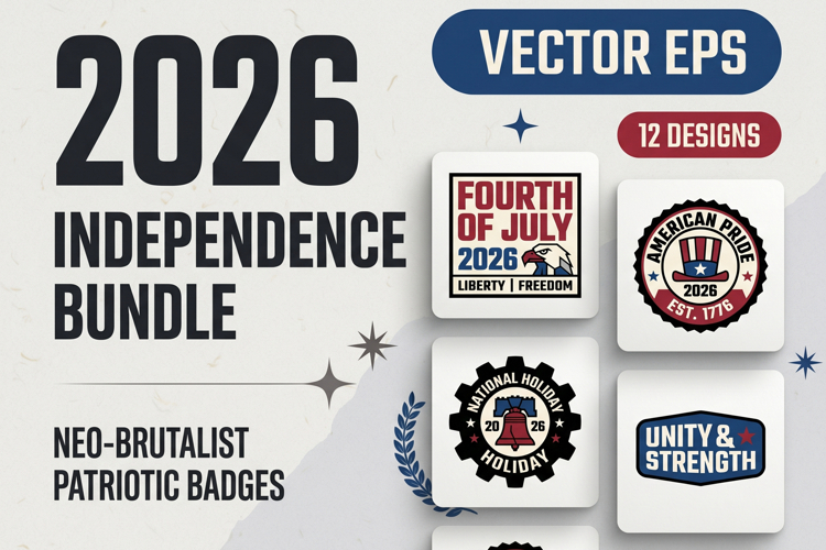 4th of July 2026 Neo-Brutalist Patriotic Event Badge EPS Set
