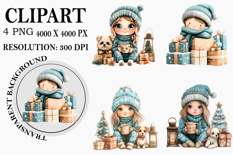 Whimsical Christmas winter Clipart PNG Watercolor PNG