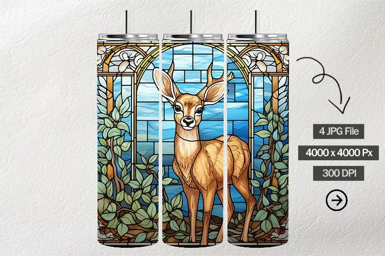 Baby Deer Stained Glass Square Coaster - 4 Variations