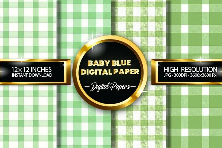 Baby Green Gingham Digital Papers - 04 Variations