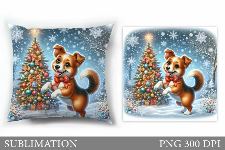 Cute Dog Pillow Design. Christmas Pillow Sublimation