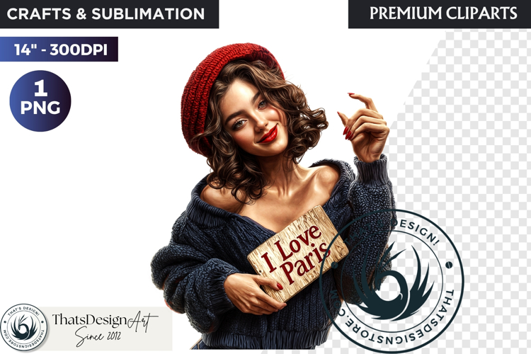 French Girl Clipart PNG, French woman, I love Paris Clipart