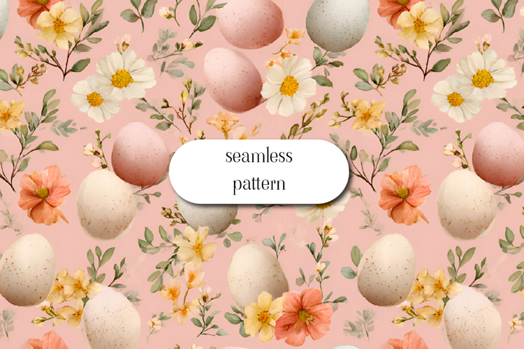 Easter Eggs and Spring Flowers Seamless Pattern Pink