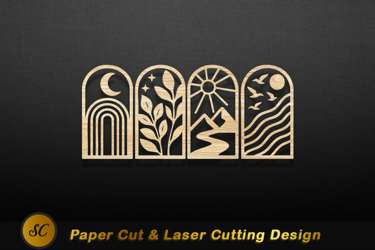 Wooden arch nature scenes laser cut moon rainbow Laser Cut example image 1
