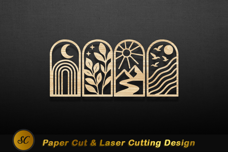 Wooden arch nature scenes laser cut moon rainbow Laser Cut