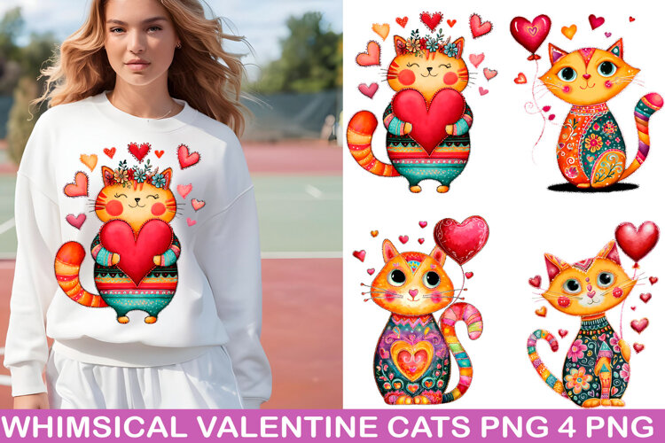 Whimsical Valentine Cats PNG example image 1