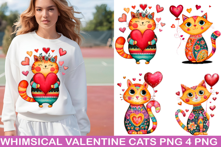 Whimsical Valentine Cats PNG