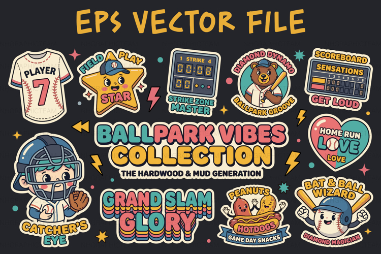 Ballpark Vibes Kids Baseball Sticker Bundle EPS Pack