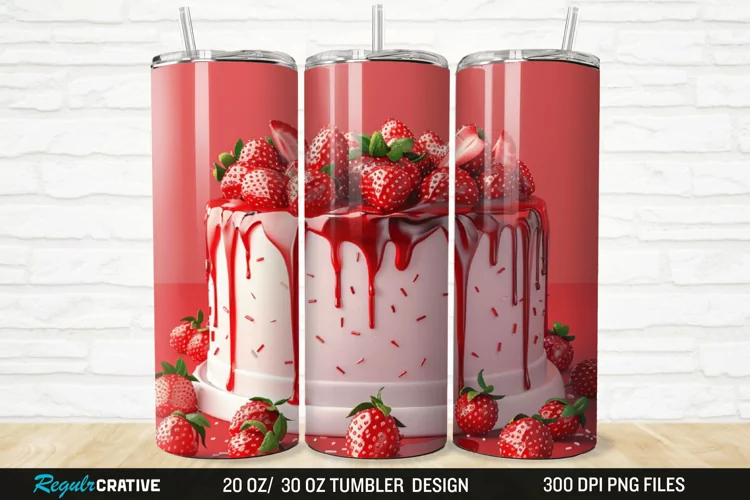 3D Strawberry Cake 20/30oz Skinny Tumbler