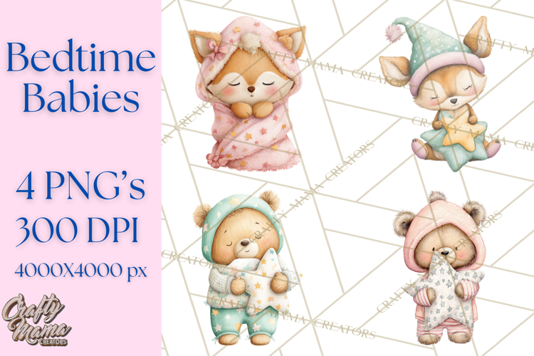 Baby Bedtime Animal Clipart PNG for Nursery